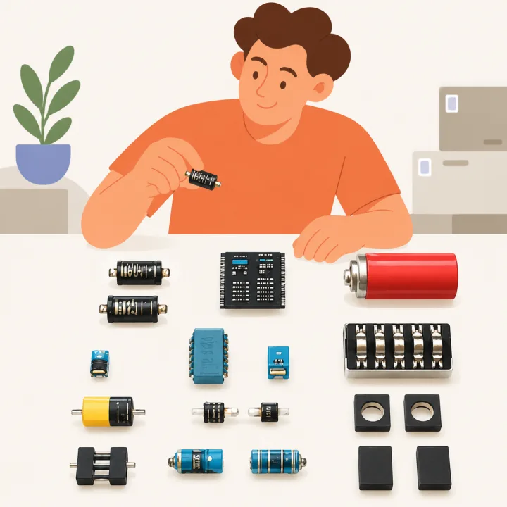 Componentes electrónicos organizados para su montaje